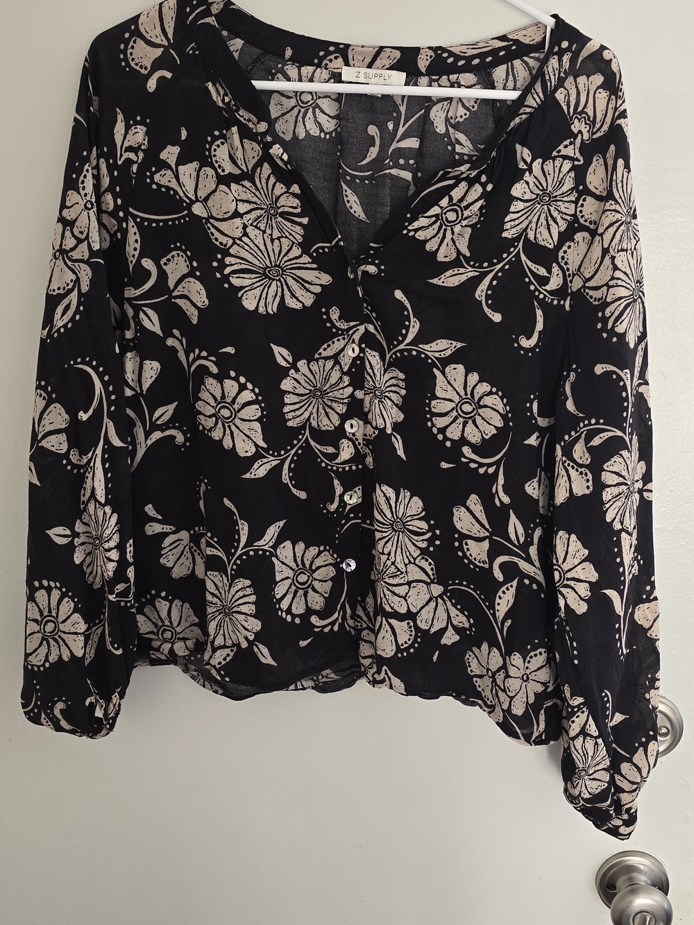 Z Supply Black Top with Cream Floral Print